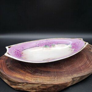 Vintage Hutschenreuther Selb Bavaria Hand Painted Pink Floral Celery Dish Signed